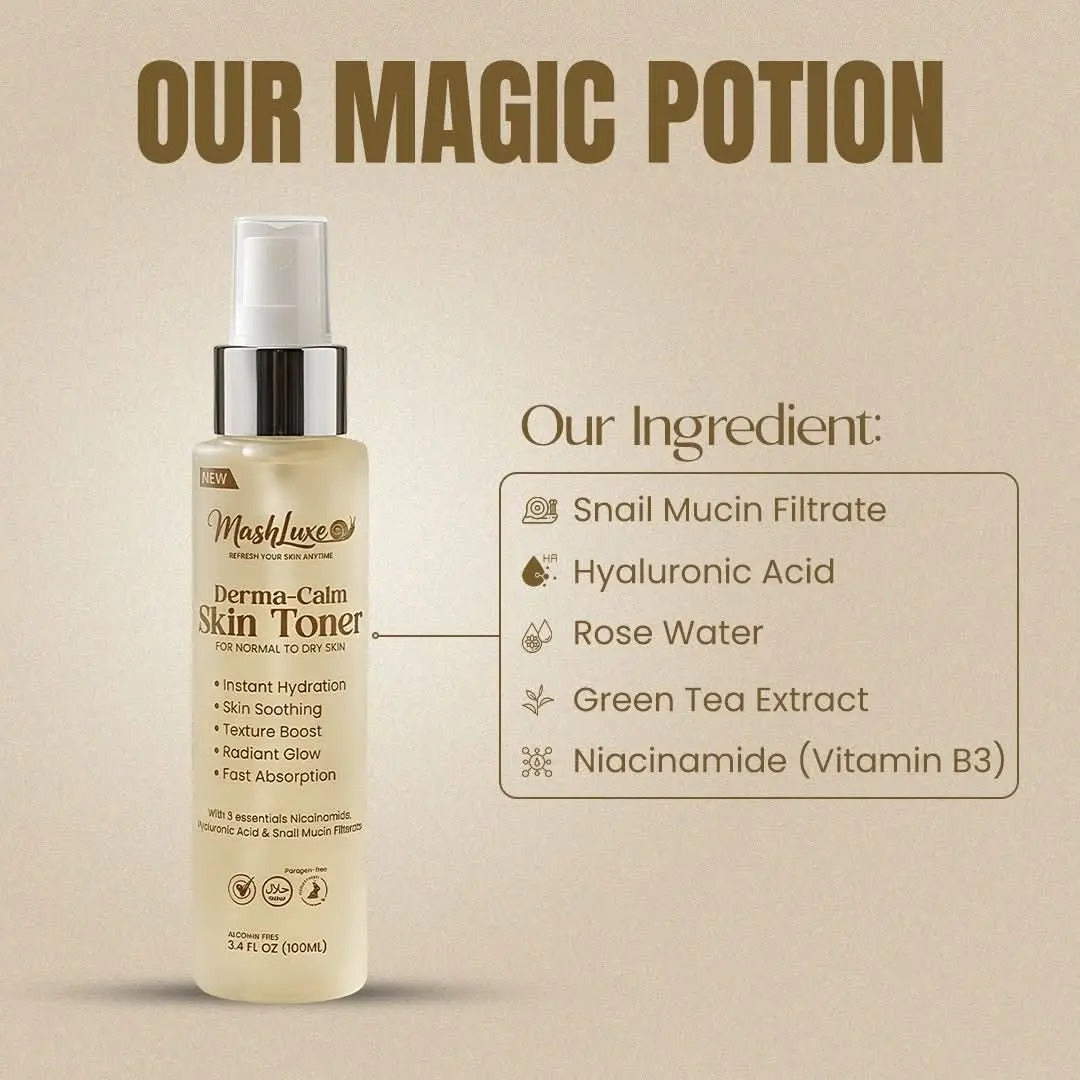 Mashluxe Skincare Combo – Derma-Calm Toner + Snail Mucin Vitamin C Serum
