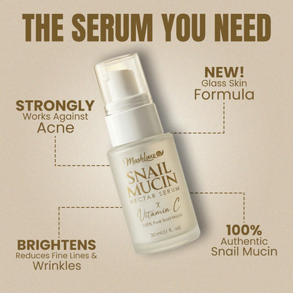 Mashluxe Snail Mucin Crystal Glow Cream & Snail Mucin Vitamin C Serum 30ml Combo