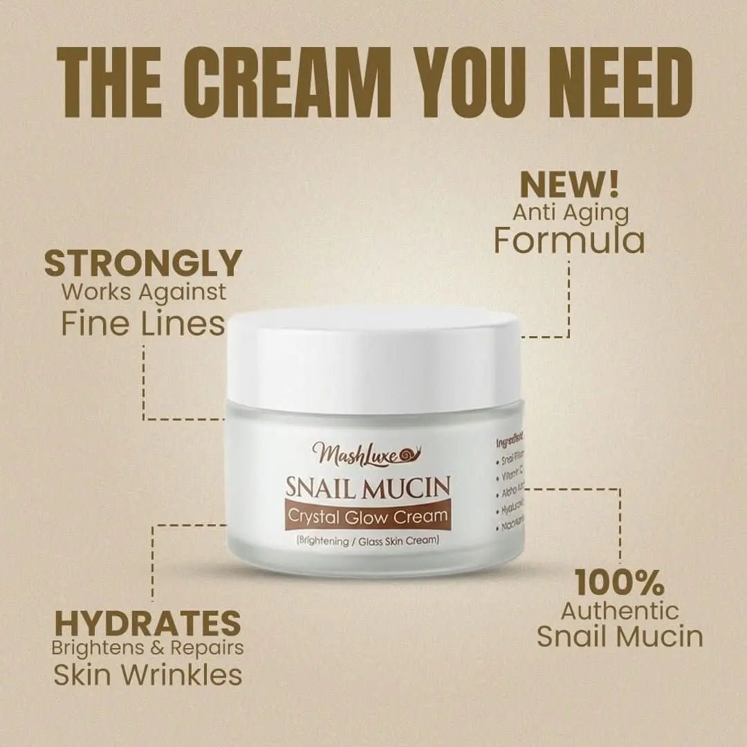 Mashluxe Snail Mucin Crystal Glow Cream & Snail Mucin Vitamin C Serum 30ml Combo - Mashluxe