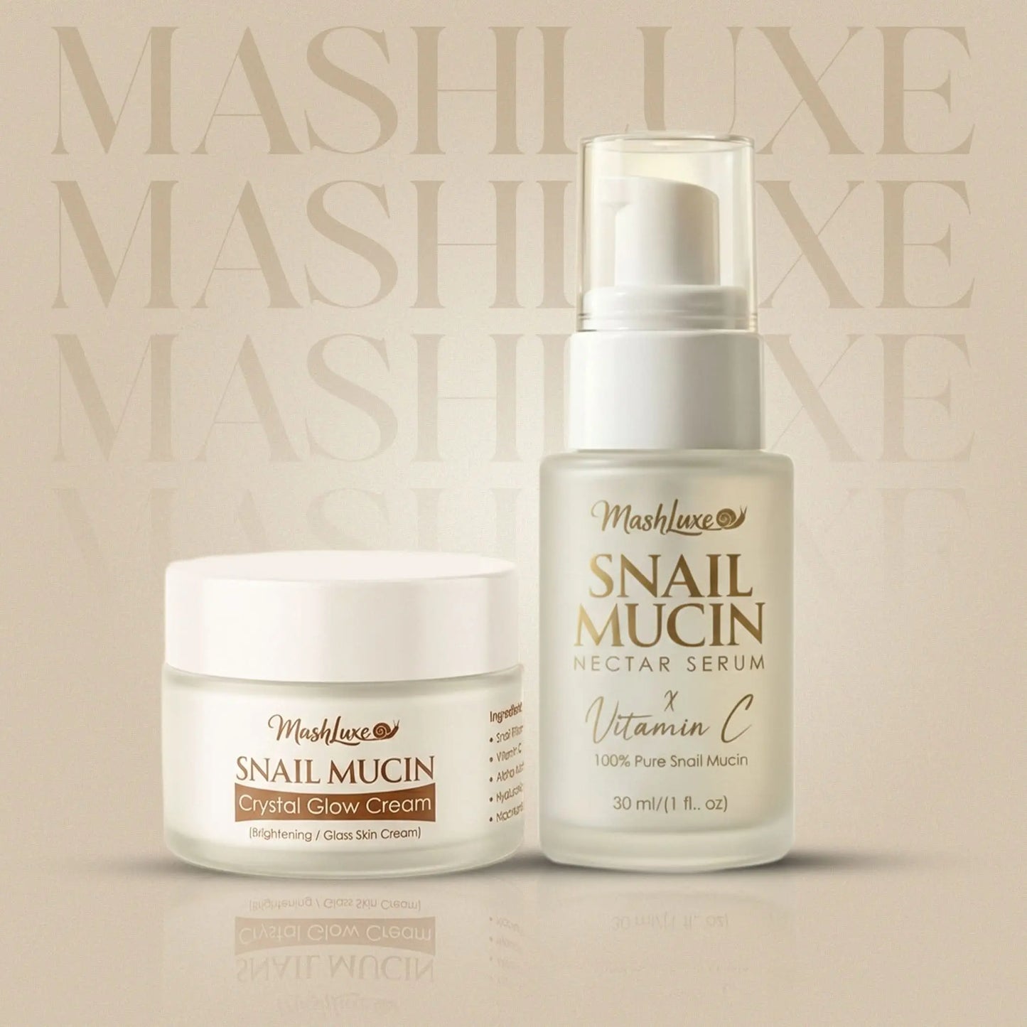 Mashluxe Snail Mucin Crystal Glow Cream & Snail Mucin Vitamin C Serum 30ml Combo - Mashluxe