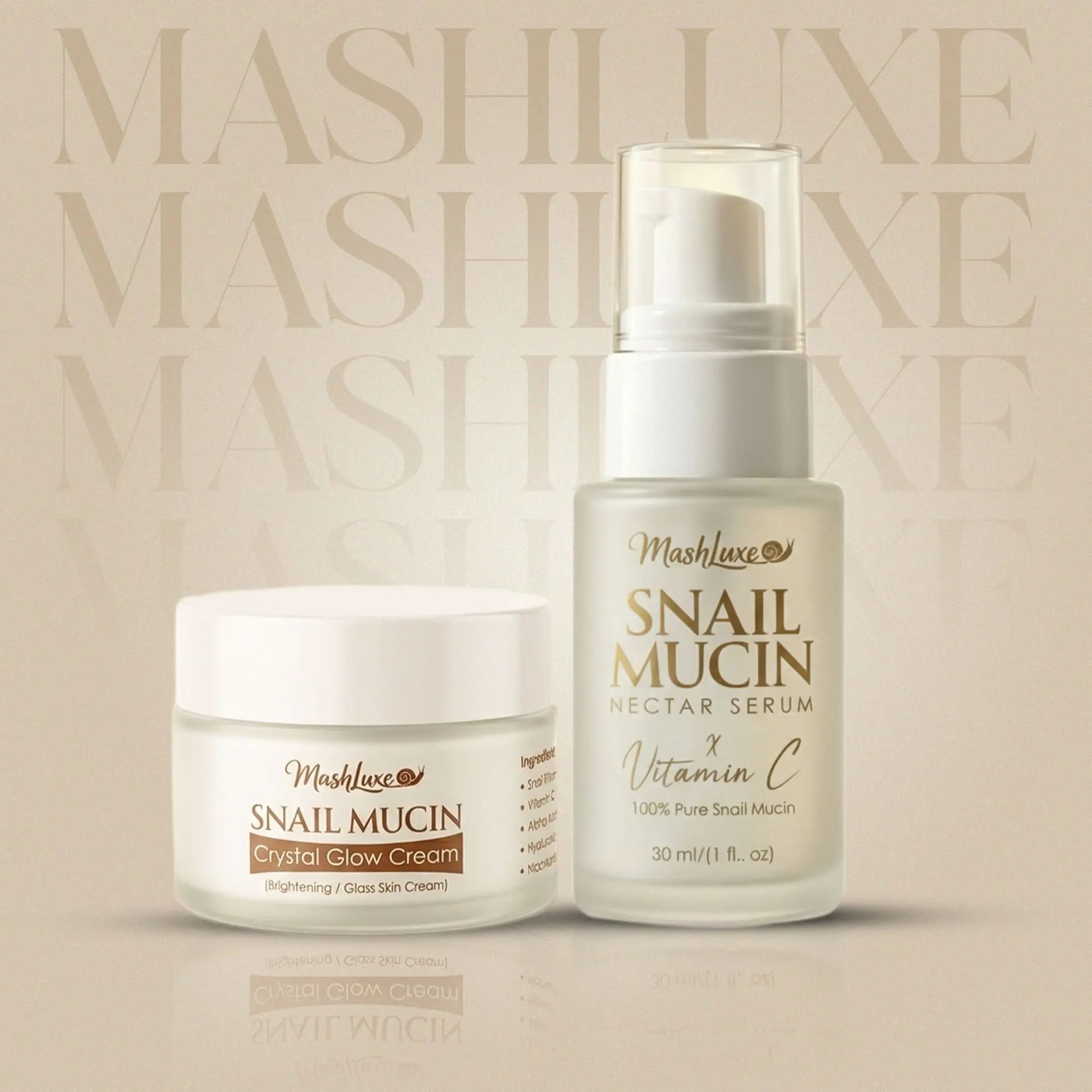 Mashluxe Snail Mucin Crystal Glow Cream & Snail Mucin Vitamin C Serum 30ml Combo - Mashluxe
