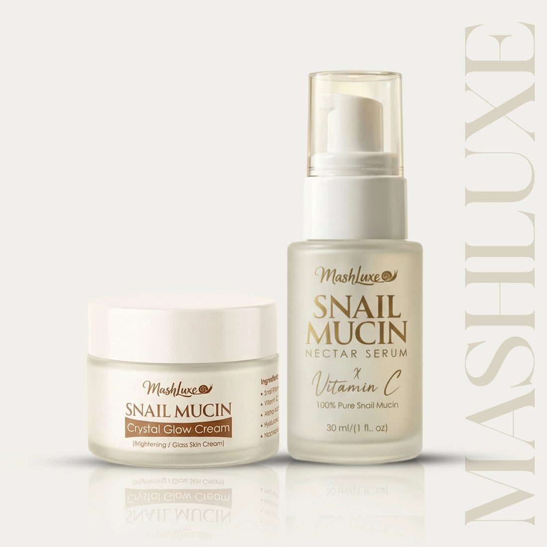 Mashluxe Snail Mucin Crystal Glow Cream & Snail Mucin Vitamin C Serum 30ml Combo - Mashluxe